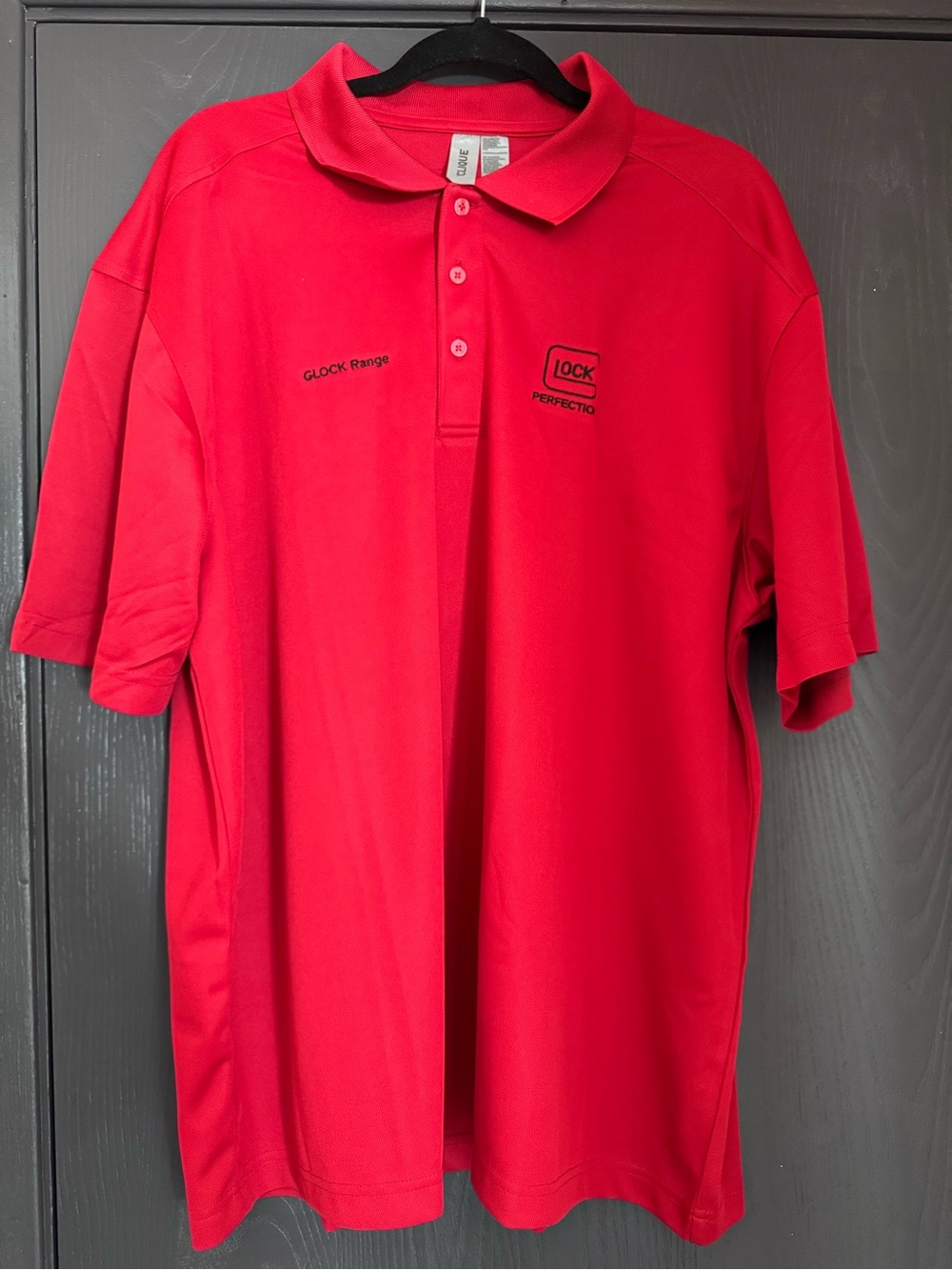 new GLOCK range embroidered Red Performance (clique brand) Polo Shirt